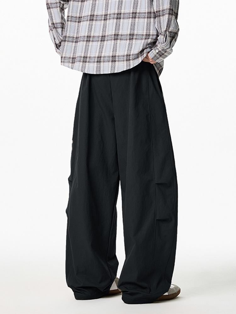 Pleated Design Japanese-Style Loose Scimitar Casual Pants for Men Spring New Trendy Brand Loose Solid Color Slightly Wide Long Pants