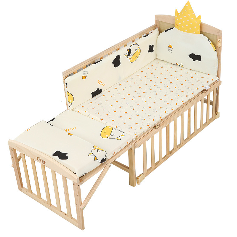 Foldable Solid Wood Crib Multifunctional Baby Bed Newborn Baby Mobile Cradle Spliced Baby Big Bed in stock