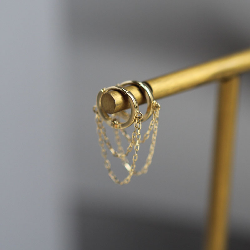 Тюлевая юбка, чистое золото 9К, двойная цепочка, элегантные маленькие серьги-кольца, японский и корейский стиль