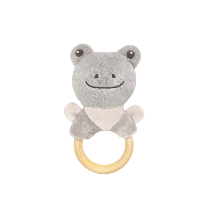 Cute cartoon elephant White Rabbit deer polar bear frog hand-cranking wooden ring educational hand rattle baby plush toy