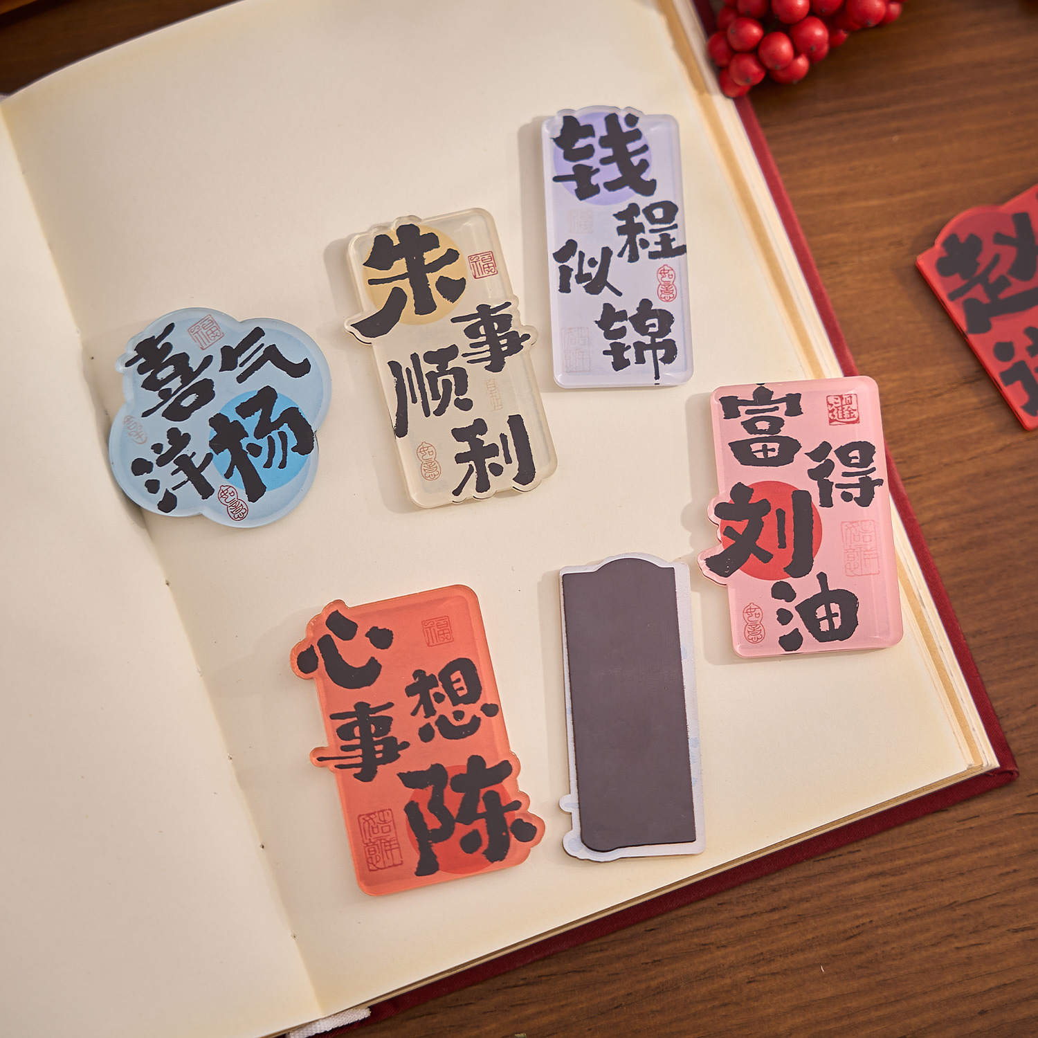 Morning foam acrylic refrigerator stickers good luck often accompanied by a series of national wind blessing text hundred surnames magnetic refrigerator decoration