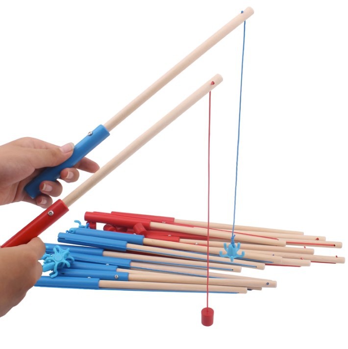 Children's magnetic fishing toy fishing rod children fishing baby fishing wooden fishing rod magnet built-in strong magnetic force