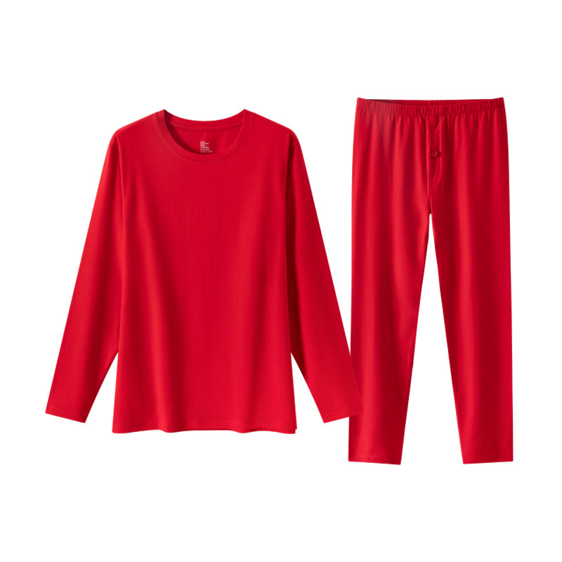[Class A Cotton] Couple's Big Red Pure Cotton Thermal Underwear Pure Cotton Autumn Clothes and Pants Men's Gift Box suit