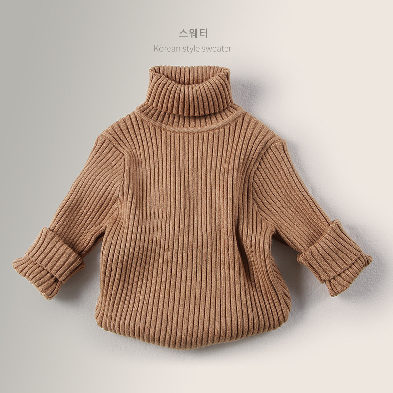 Spring 2024 Korean Mori Style High Collar Knitted Pullover for Boys and Girls Green Cotton Printed Winter South Korea Children's Wear