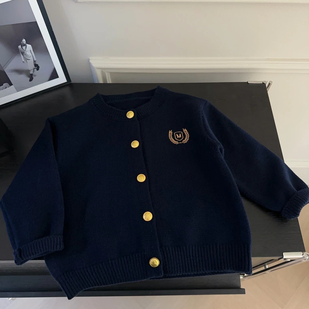 Spring and Autumn Preppy Style Children's Cardigan Boys and Girls Knitted Sweater Jacket Toddler Embroidered Stylish Spring Coat Trendy