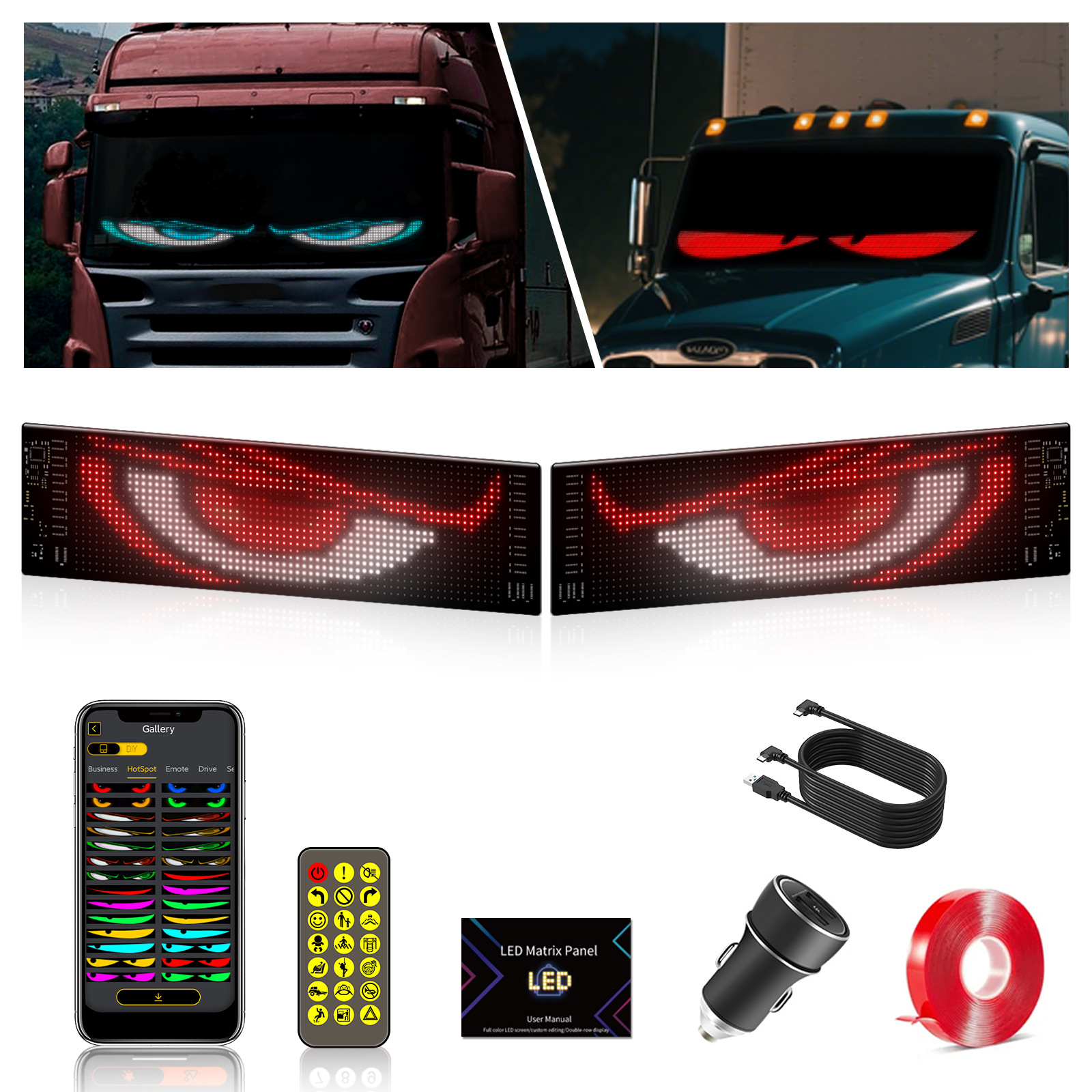 Devil's Eye Led Car Flexible Screen Dynamic Eye Soft Screen App Bluetooth Smart Car Sticker One-To-Two Set