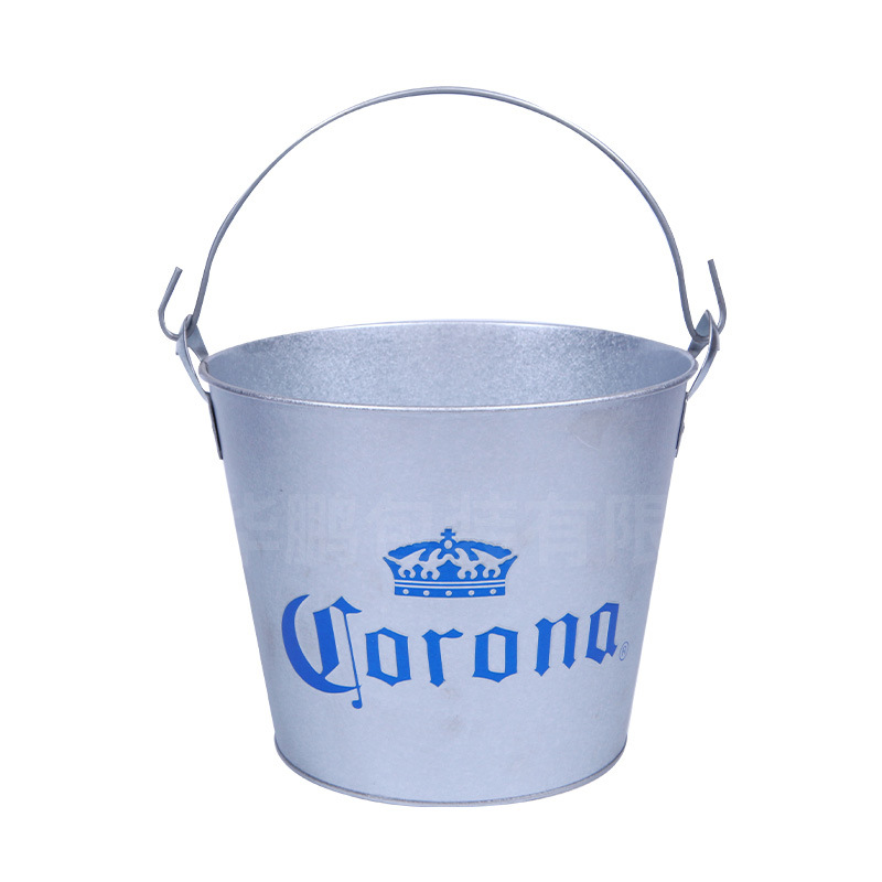 Round Tin Ice Bucket, Round 5L Tinplate Galvanized Ice Bucket, Customizable with Printed Logo, Ice Bucket Manufacturer Customization