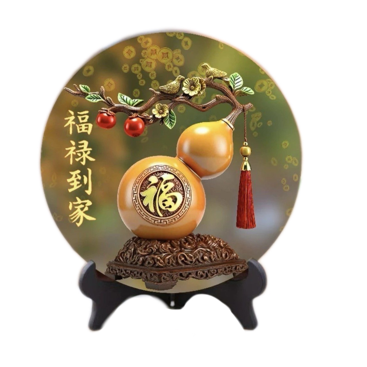 福禄到家八方来财旺宅桌面摆件葫芦摆台家居玄关摆台家用装饰画