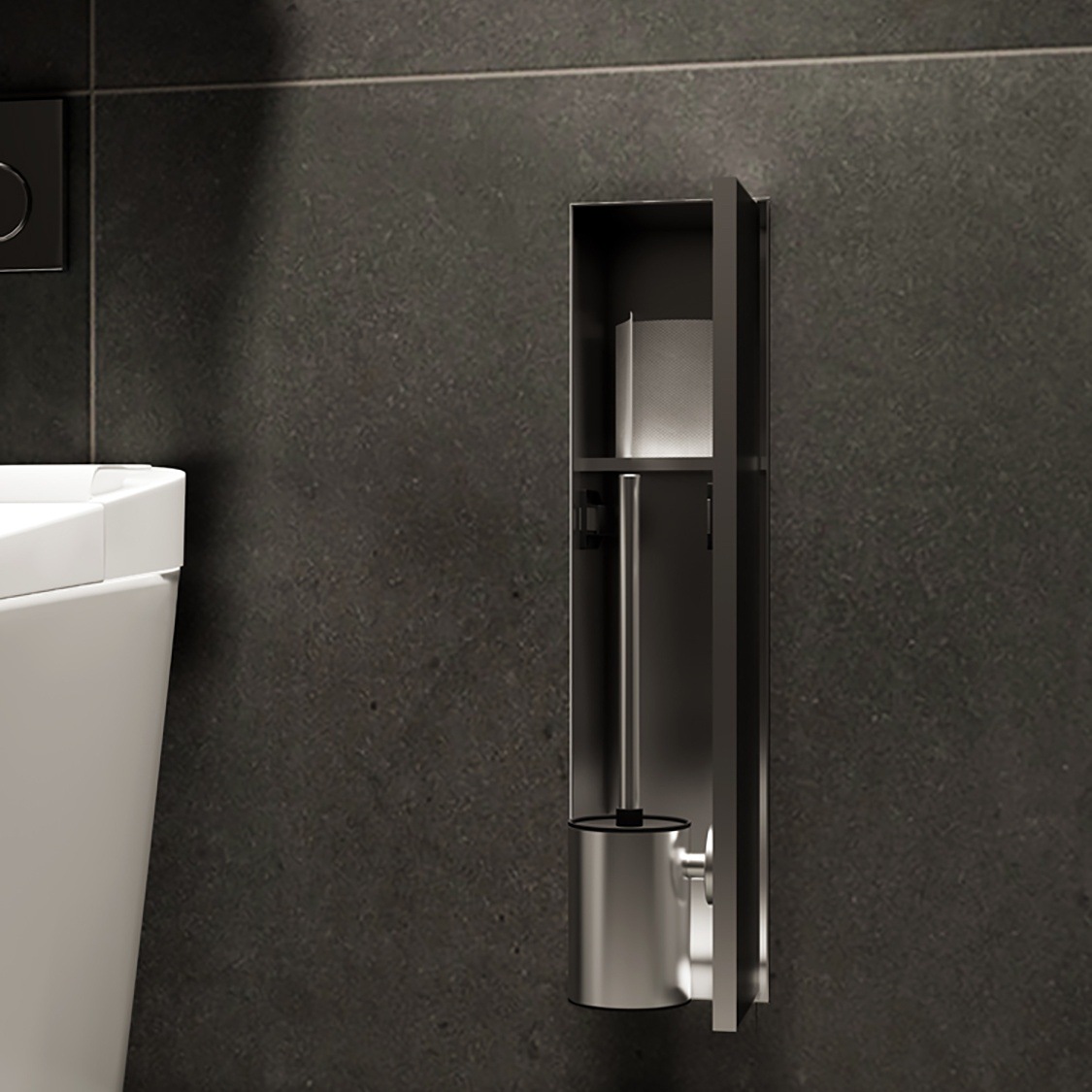 Stainless Steel Recessed Niche Bathroom Wall Storage Cabinet Integrated Toilet Brush Holder Tissue Box Bathroom Niche