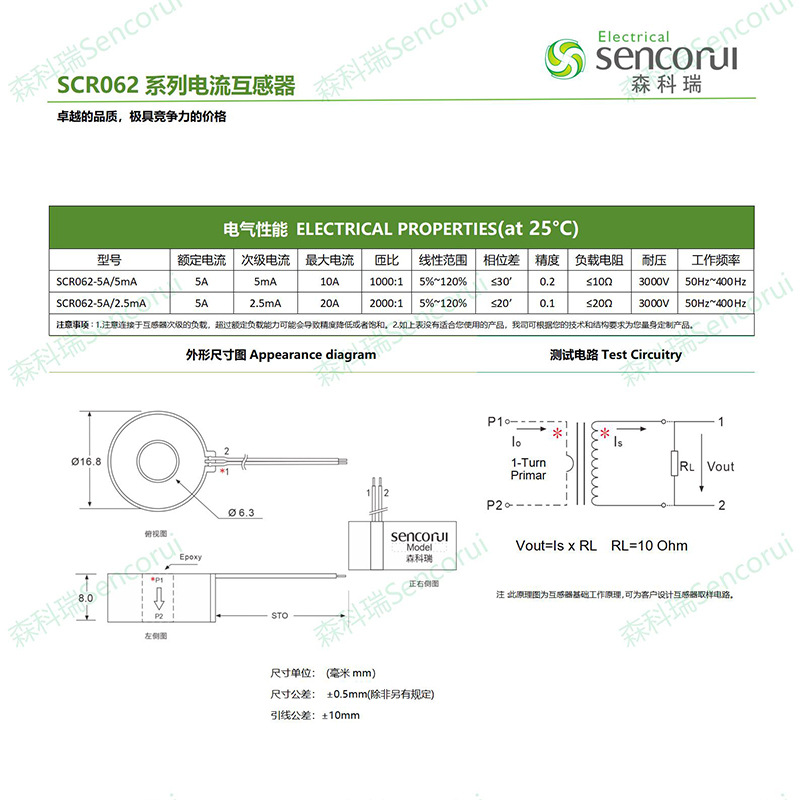 The 6.3mm inner hole of SCR062 in Senkeri can replace ZMCT205D and GTA08L miniature current transformers