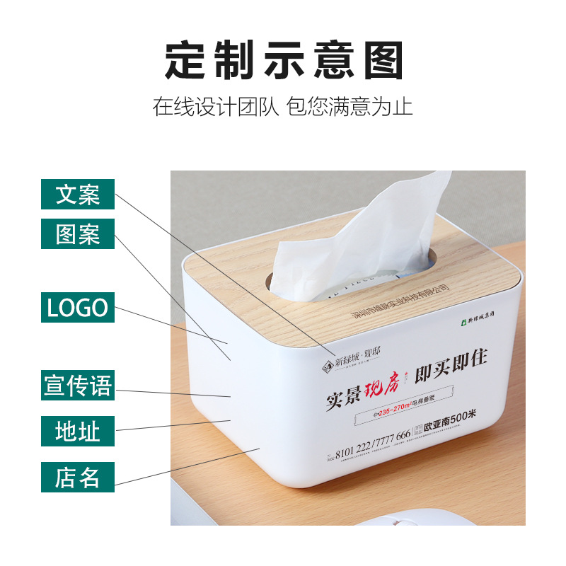 Customized Tissue Box for Living Room, Creative Advertising Tissue Box, Custom-Made Restaurant Tabletop Tissue Box with Logo Printing, Plastic Waterproof Storage