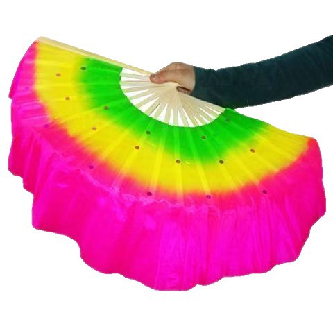 Dance Fan Adult Dance Fan Double-Sided Yangko Square Dance Fitness Gradient Color Polished Fan Bone Performance Fan