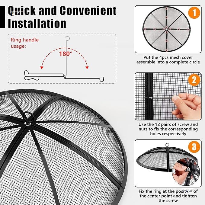 Heavy Duty Steel Mesh Fire Pit Cover Foldable Outdoor Fire Pit Mesh Screen Belt