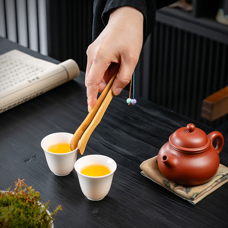 Handmade Rope Natural Bamboo Tea Clip Anti-Scalding Anti-Slip Tea Cup Clip Chinese Tassel Tweezers Kung Fu Tea Set Accessories