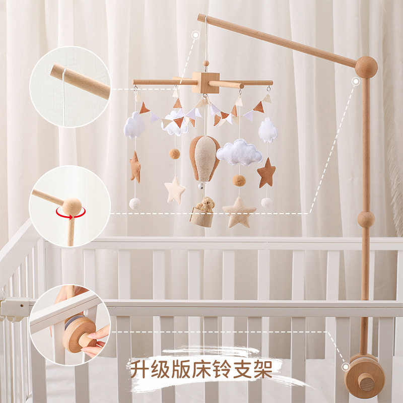 Amazon Wooden Baby Bed Bell Bracket Rotatable Baby Comforting Bracket Floor Hanging Wooden Bed Bell Toy