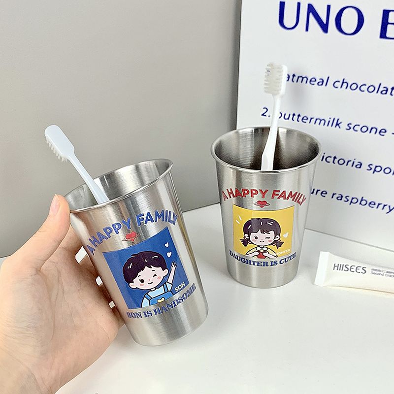 Creative Family Boys and Girls Wash Cup Thickeneded Anti-Fall Simple Mouthwash Cup Stainless Steel Couple Toothbrush Cup