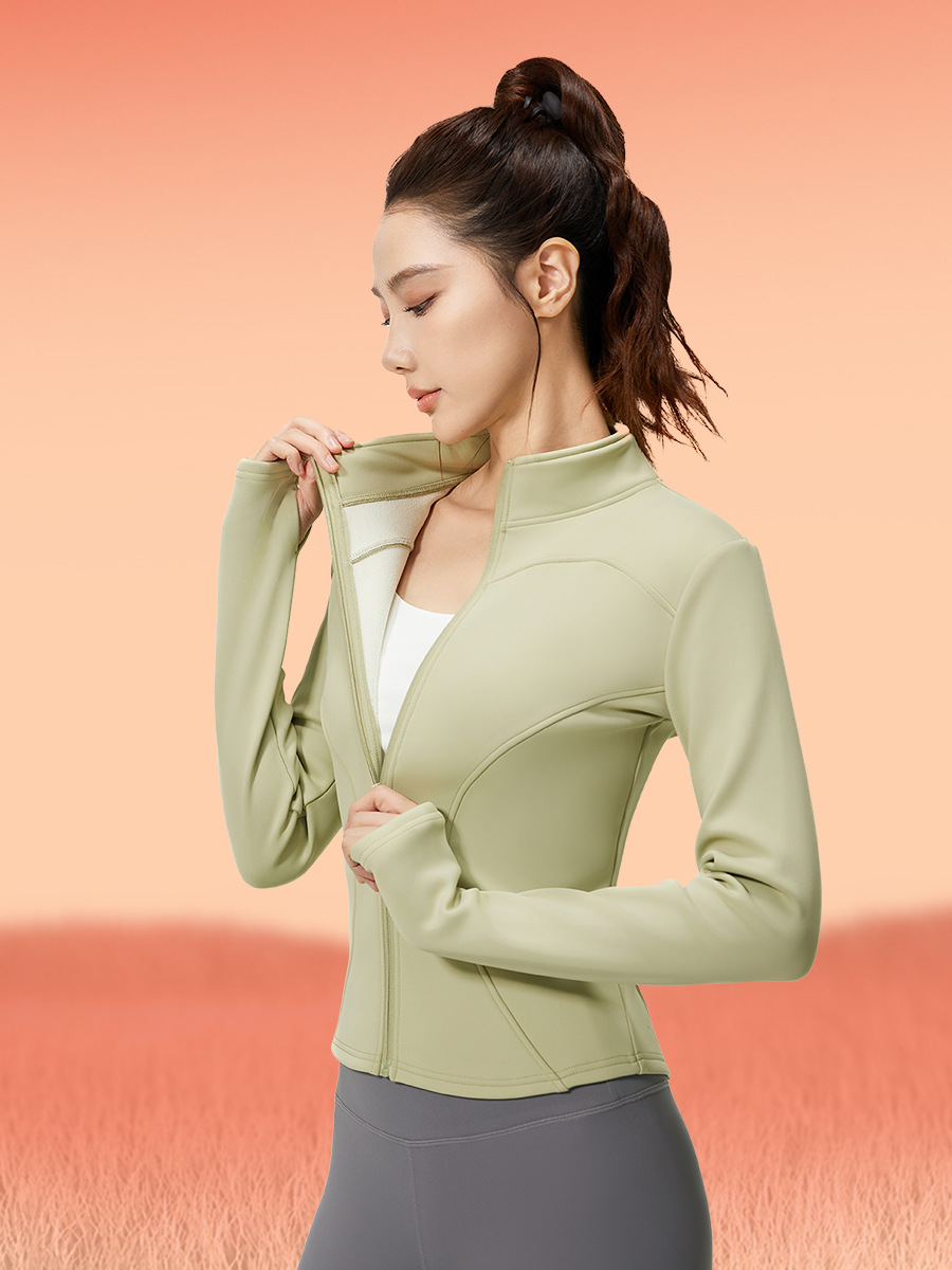 Juyitang Autumn and Winter Sports Fitness Running Tight Slimming Long Sleeve Thickened fleece-lined Yoga Jacket for Women