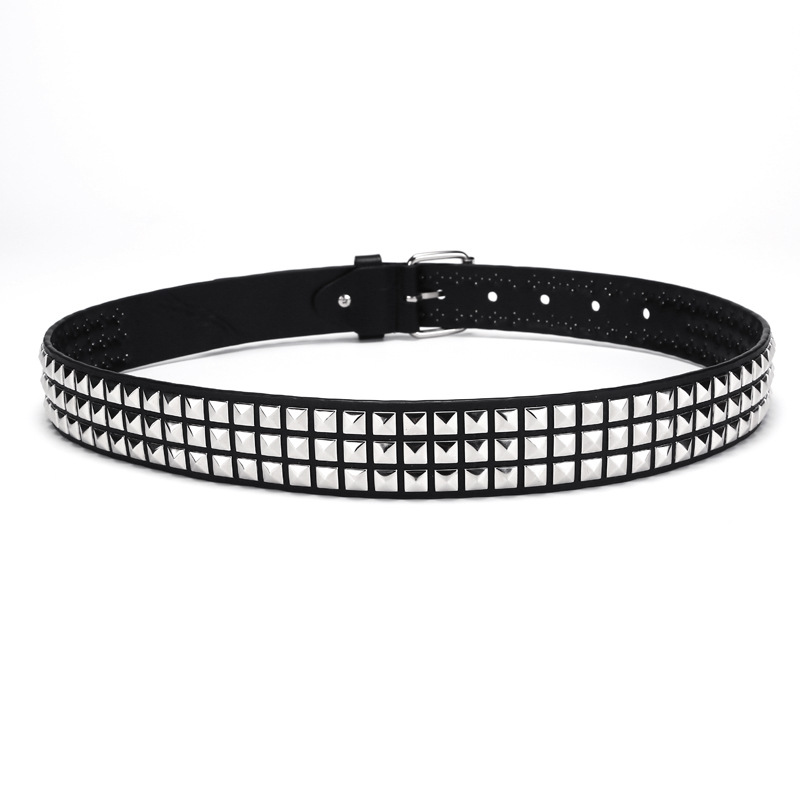 European and American Square Bead Rivet Belts Metal Pyramid Belts for Men and Women Cross-Border Belts Punk Hardware Jeans Belts