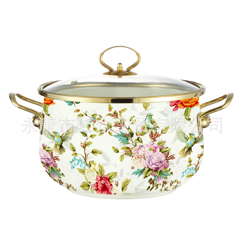Thickened Enamel Stew Soup Pot Golden Binaural Stew Pot Braised Pot Soup Pot Enamel Pot Household Non-stick Pan Universal for Induction Cooker