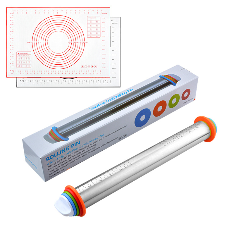 17-дюймовая регулируемая роликовая скалка из нержавеющей стали с толщиномером для теста в наличии
