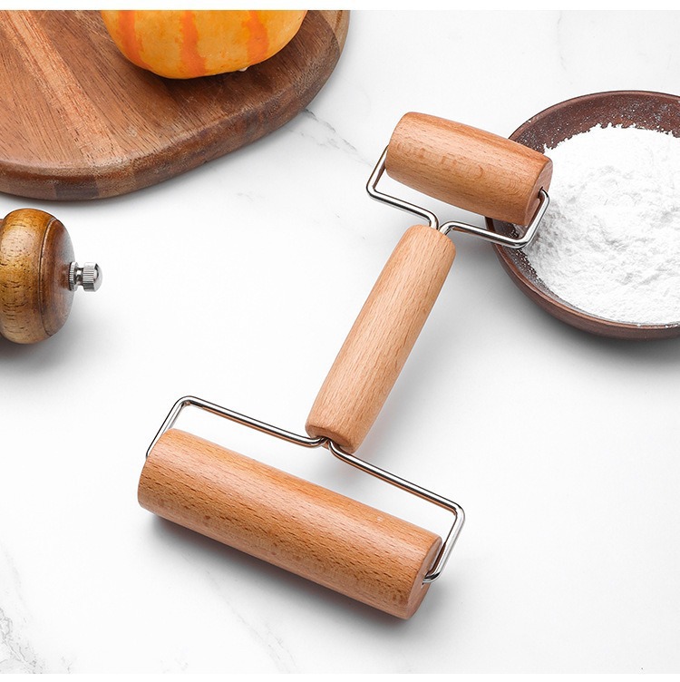 Wooden Handle Rolling Pin Double-Ended Household Solid Wood Roller Dumpling Skin Beech Wood Rolling Pin Roller Flour Stick Baking Tool
