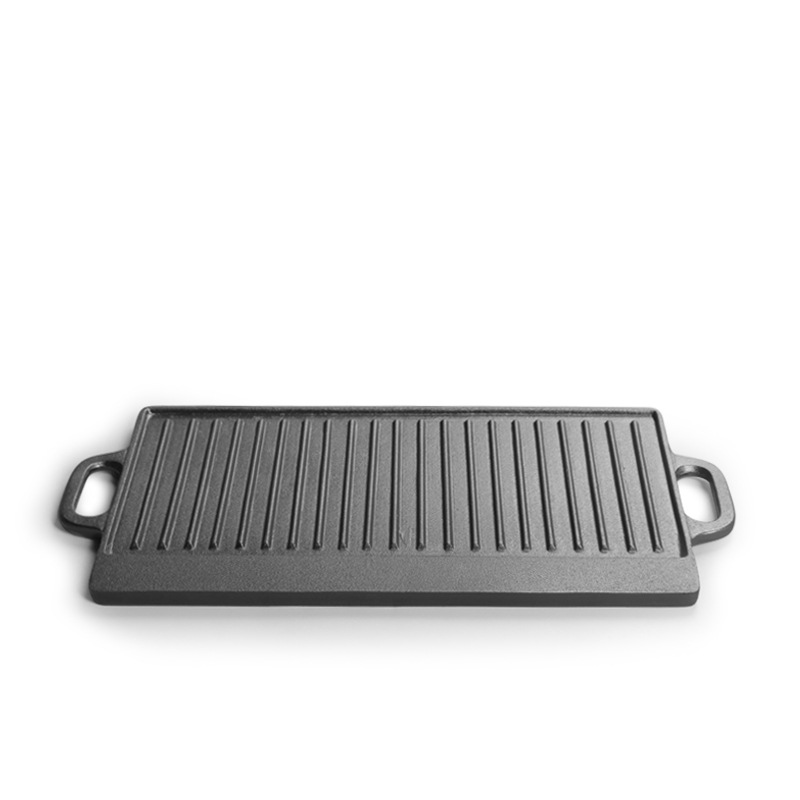 Teppanyaki Plate Cast Iron Household Outdoor Rectangular Barbecue Pot Steak Octopus Barbecue Double-Sided Barbecue Plate Cast Iron Pot