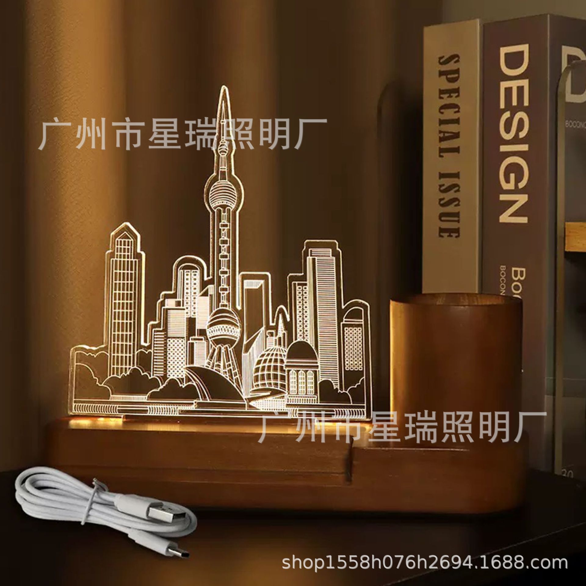 Corporate Anniversary Business Gifts Customized with Pictures, Rechargeable Acrylic Lamp, Mobile Phone Holder, Solid Wood Pen Holder, Night Light
