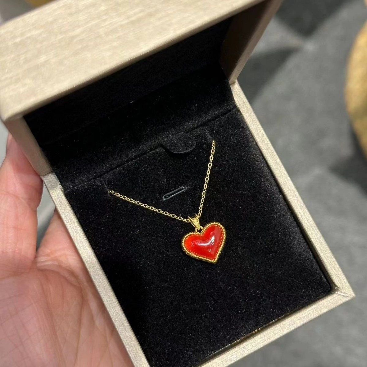 18K Gold Double-Sided Heart Peach Heart Pendant Au750 Gold Red and White Double-Sided Heart Peach Pendant Factory Direct Batch Gift Giving