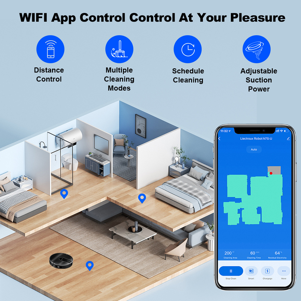 German Liectroux N7S-U Intelligent Sweeping Robot with App Control and Adjustable Suction Power