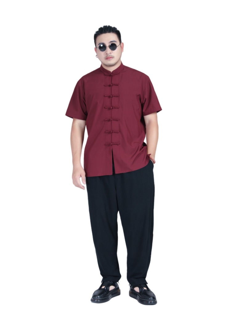 Chinese Style Plus-Size Men's Short-Sleeved Tang Suit Shirt, New Summer Style for Big and Tall Guys, Loose Casual Button-Down Shirt, Thin
