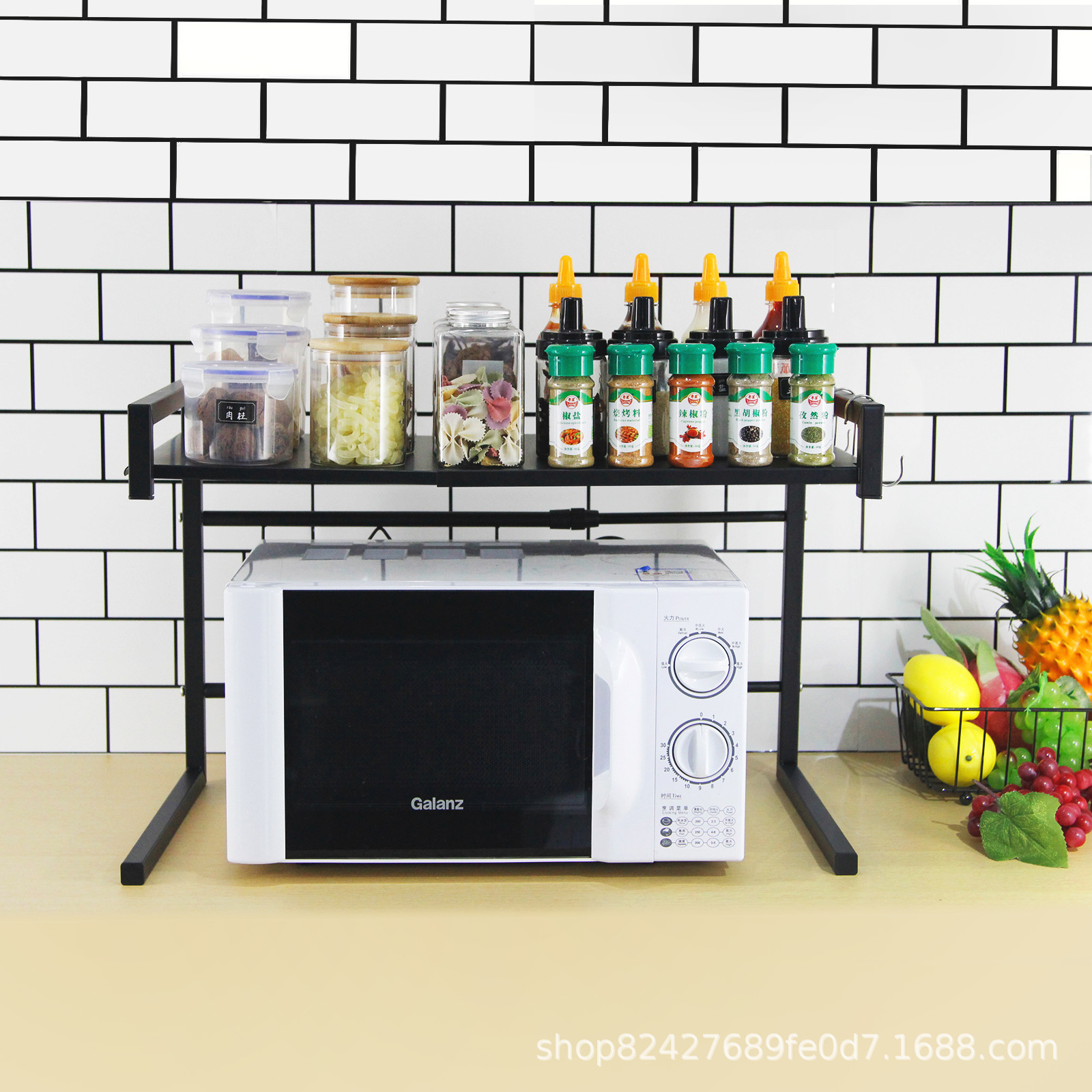 Кросс-бордерная складная подставка для микроволновой печи регулируемая кухонная подставка для приправ двойного слоя многофункциональная