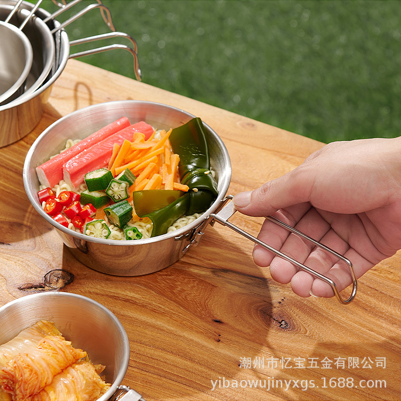 Xue La Bowl 304 Stainless Steel Foldable Camping Kitchenware Outdoor Handle Mountaineering Foldable Portable