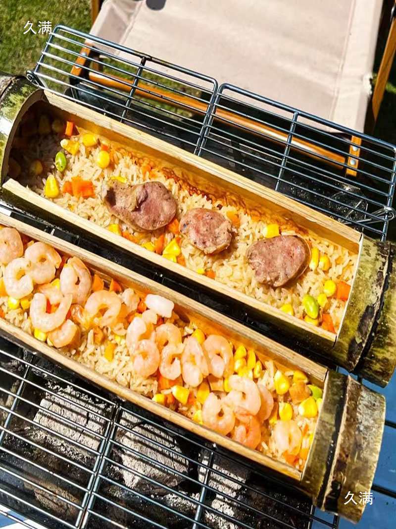 Fresh Bamboo Rice Steamer with Lid for Outdoor Barbecue, Large Commercial Bamboo Tube