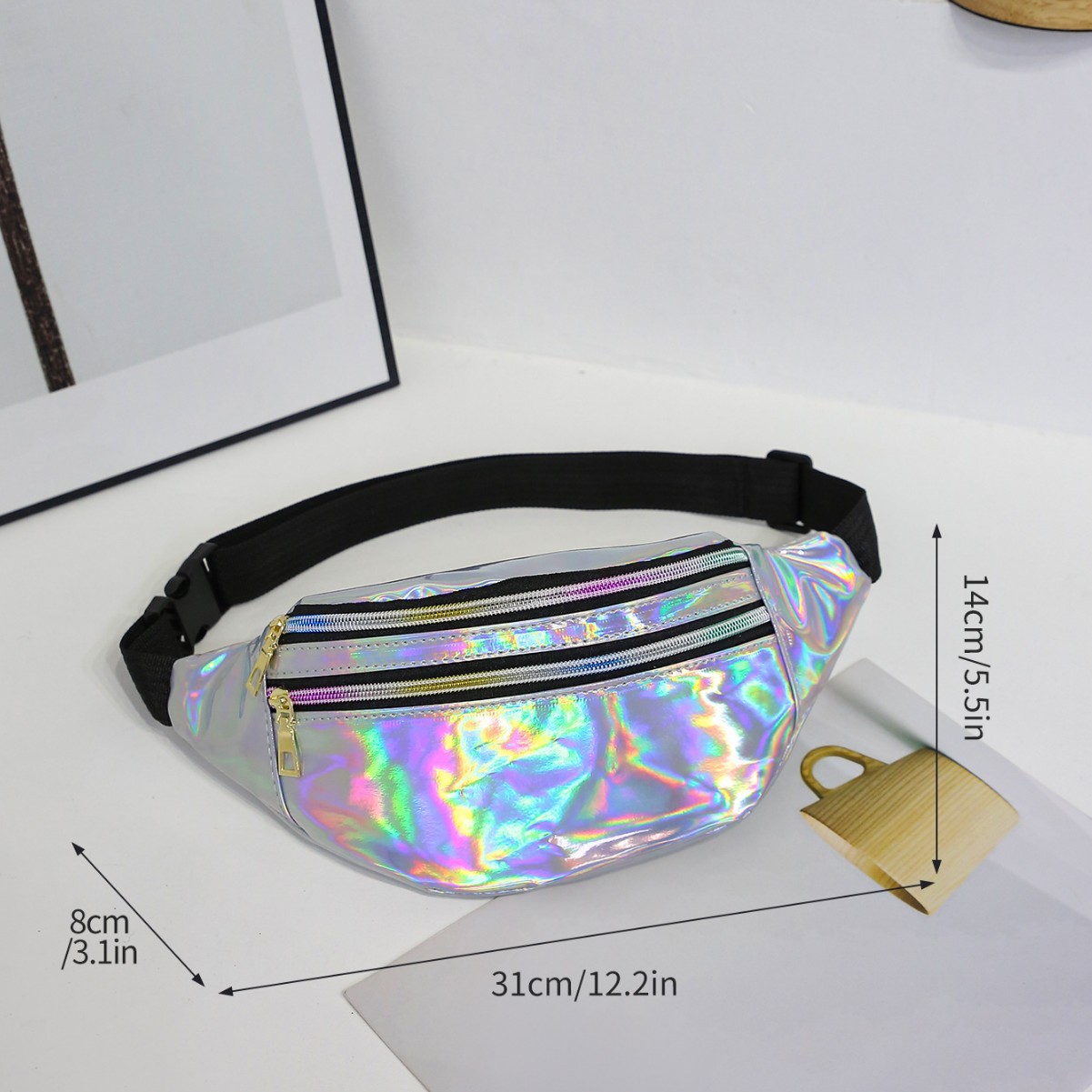 New Running Laser Waist Bag Women's Crossbody Chest Bag Reflective Outdoor Beach Bag Trendy Men's Personalized Cashier Bag Women