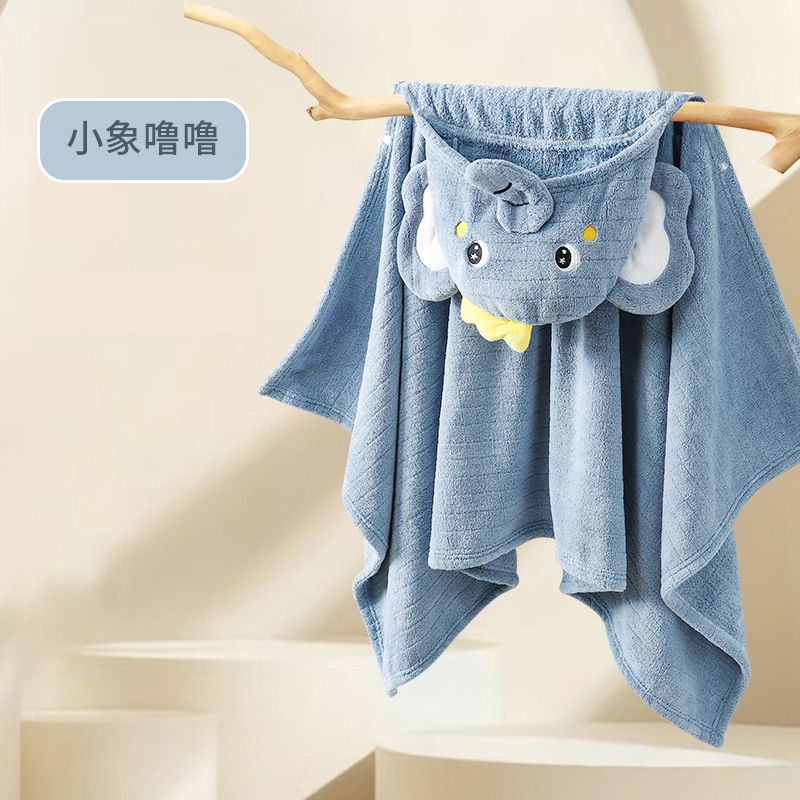 New Coral Velvet Children's Bath Towel Hooded Cloak Thickened Baby Wearable Bathrobe Absorbent Cartoon Hooded Bath Towel