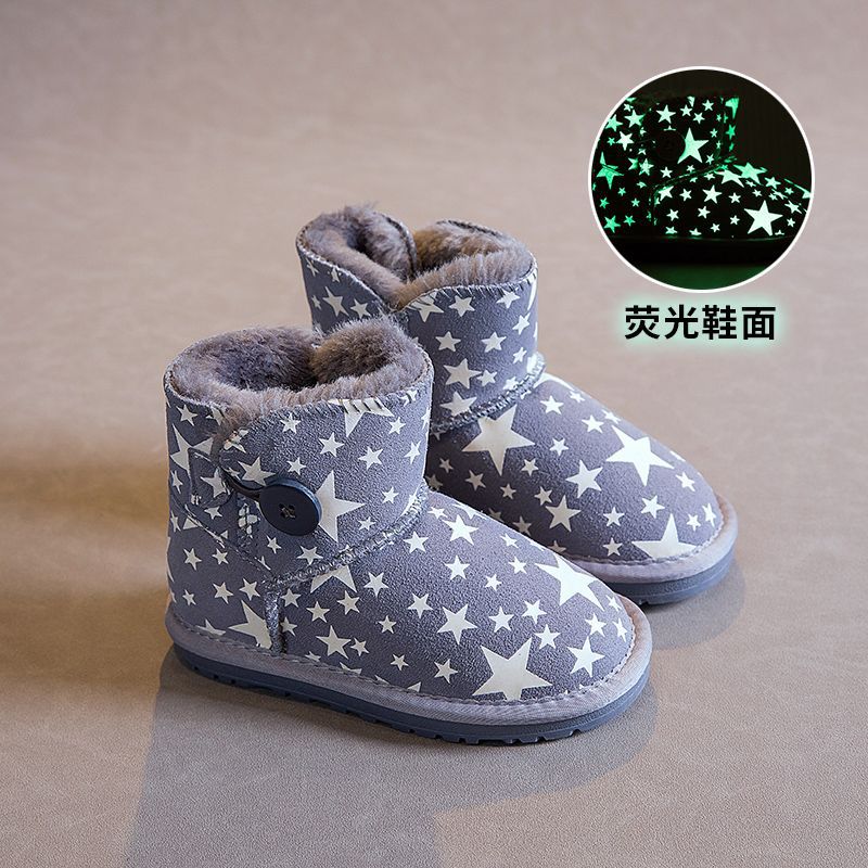 Girls' Luminous Snow Boots, Non-Slip Kidsren's Snow Cotton Velcro Kidsren's Winter Boys' Thickeneded and Velvet Large Cotton Shoes