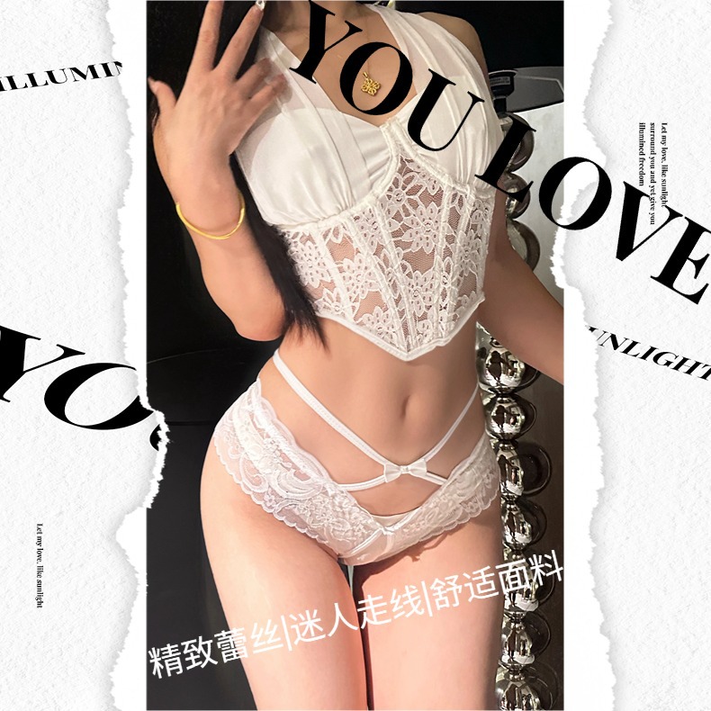 Women's Sexy Lingerie Open-Crotch Plus Size No-Removal Lace Abstinence-Style Temptation Low-Waist Hollow Cross Hot Girl Thin Straps