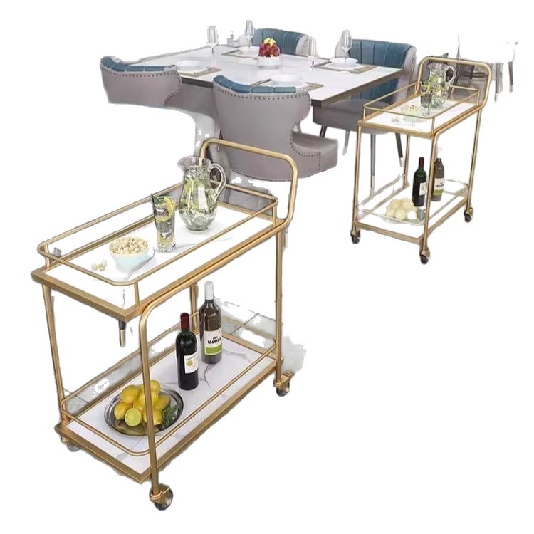 Nordic Mobile Trolley, High-End Storage Cart, Hotel Beverage Cart, Golden Multi-Layer Iron Dining Cart, Restaurant Serving Cart