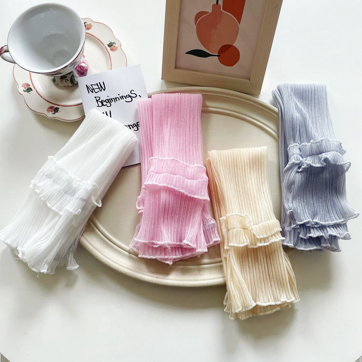 Длинные дышащие черные рукава с рифленой пряжей для защиты от солнца, льняной шелк, рюши, защитные рукава для женщин летом