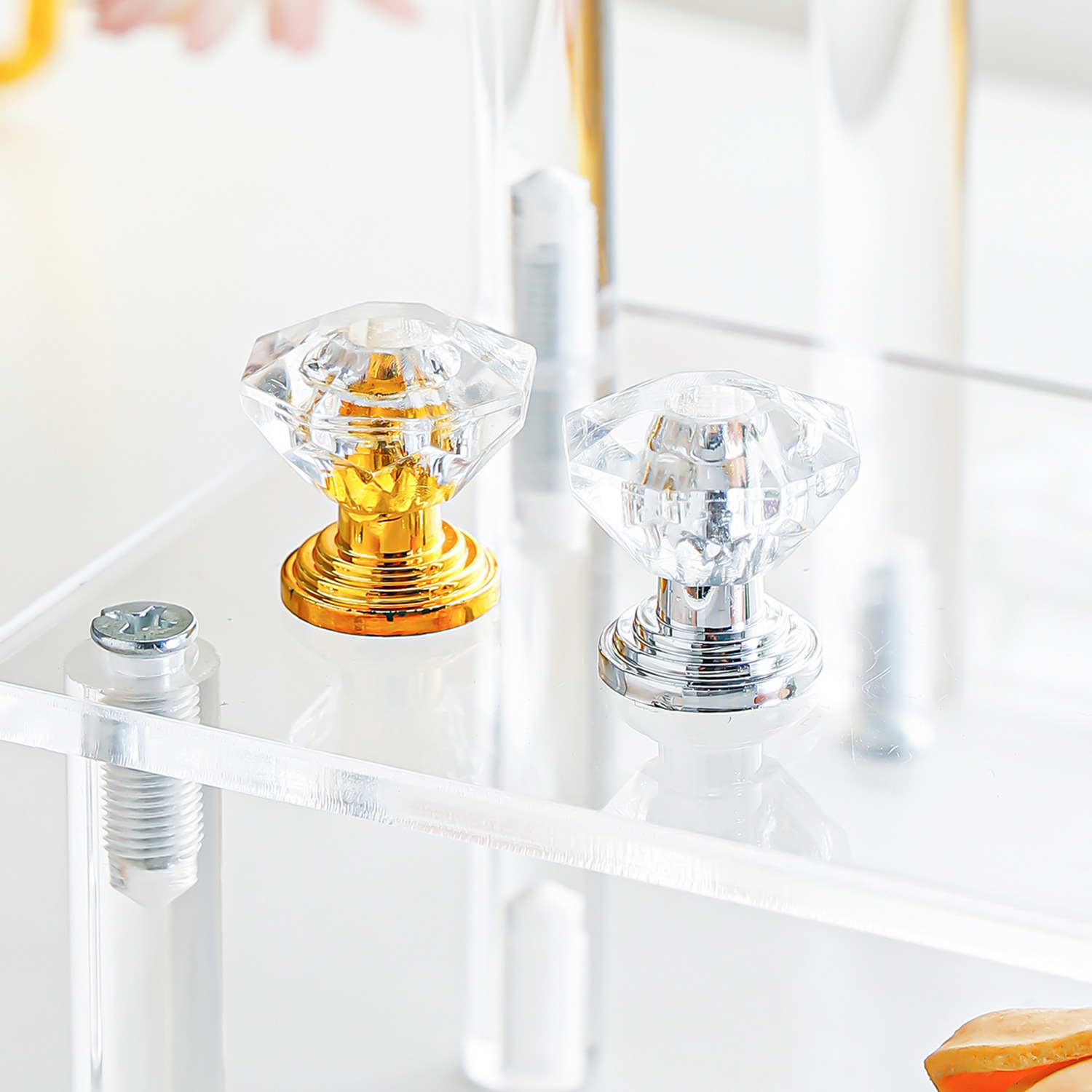 Transparent Single-Hole Crystal Acrylic Handle Pot Lid Bead Hand-Made Wardrobe Door Handle Diamond Drawer Plastic Handle