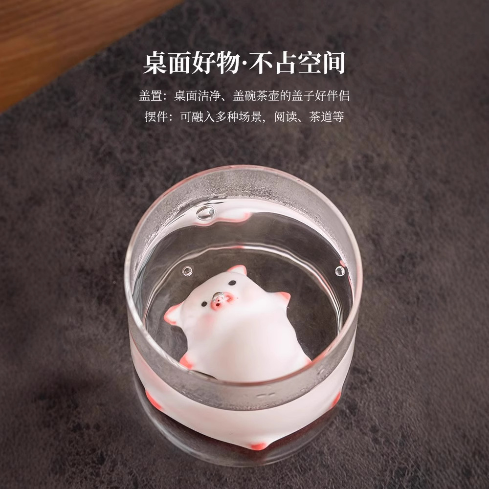 Pink Ru Kiln Lard Jelly Lying Flat Pig Can Spit Bubble Fish Creative Cute Tea Pet Ornament High-Value Cross-Border Exclusive Supply
