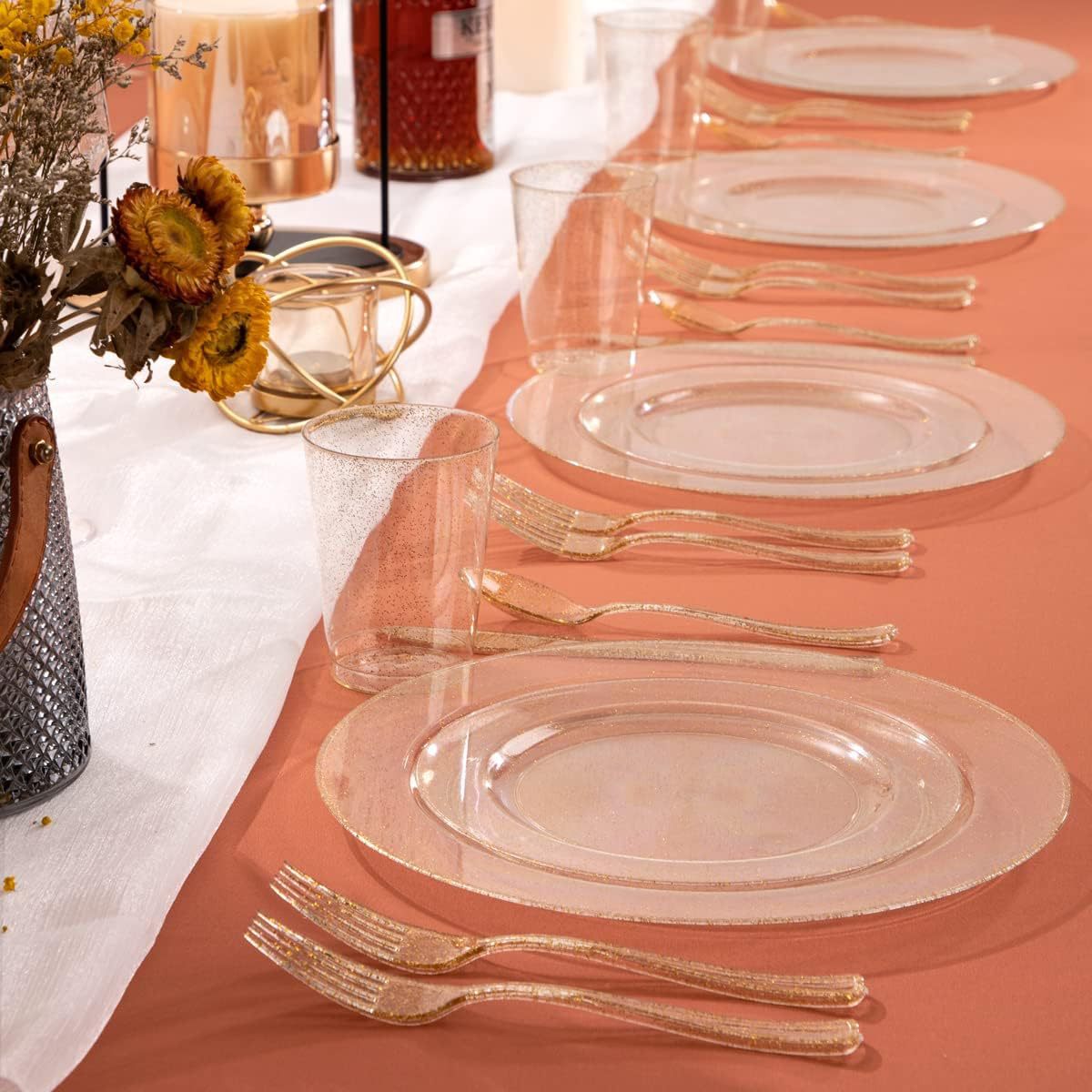 Colorful Transparent Colorful Series Party Banquet Dinner Plastic Disposable Cutlery, Forks, Spoons, Plates, Cups and Tableware Sets