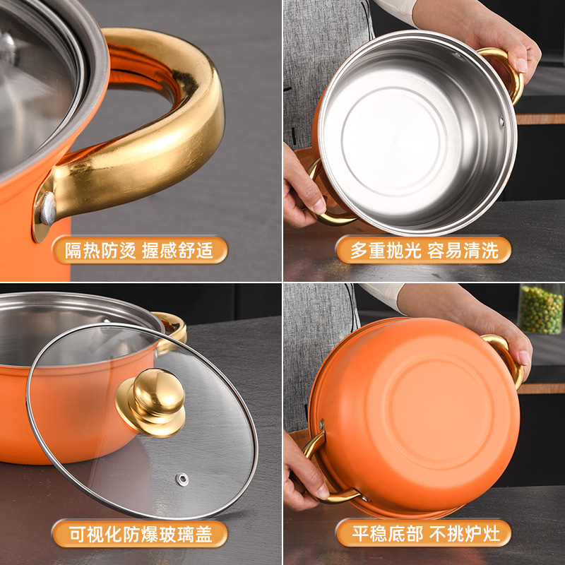 Foreign Trade Stainless Steel 12PCS Pot suit Soup Pot Non-stick Frying Pan Milk Pot Gold-plated Handle Gift Set Pot