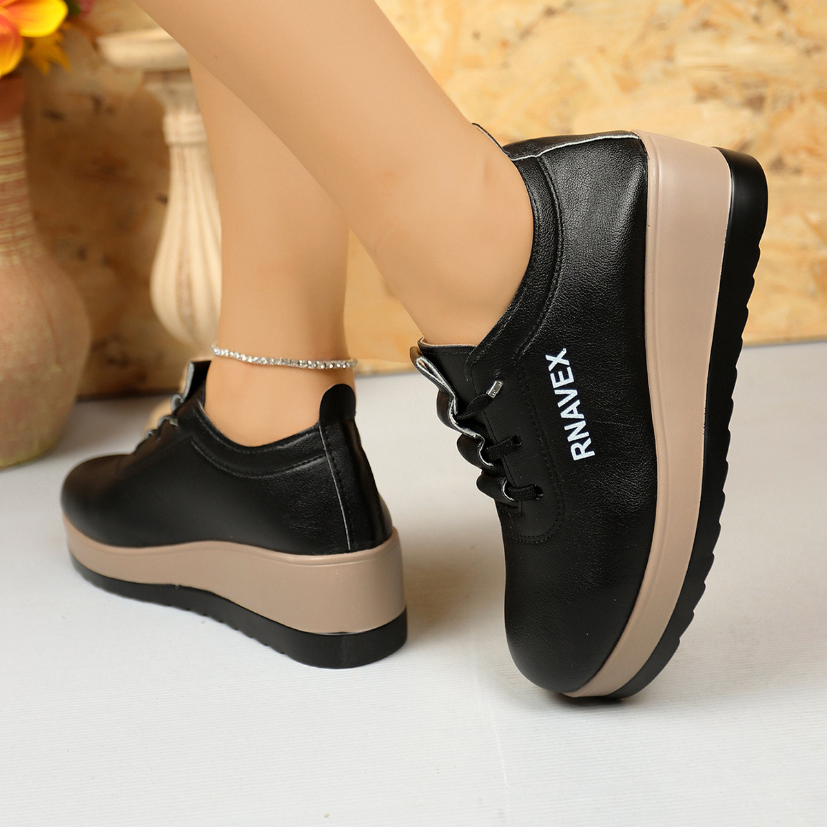 2025 Autumn New Thick-Soled Platform Small Leather Shoes Women's Shoes Low-Top Shoes Single Shoes Fashion Casual Shoes High Quality Foreign Trade