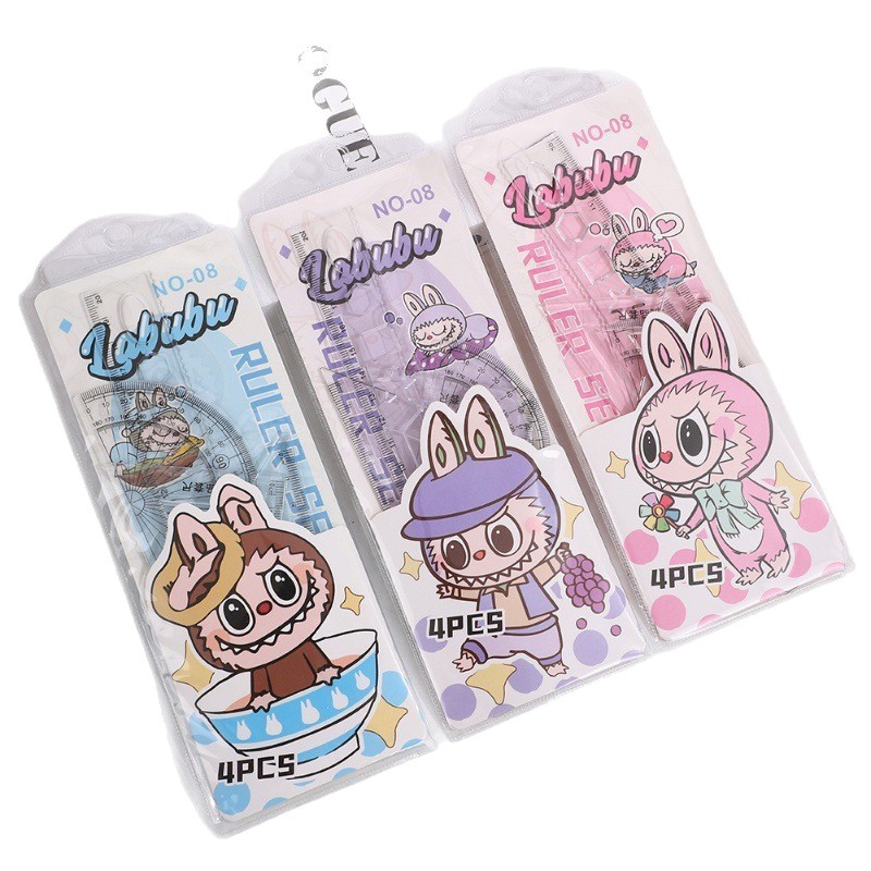 Cartoon Set of Rulers Multifunctional Student Drawing Ruler 20cm Triangle Plate Protractor 4-Piece Ruler Set Wholesale