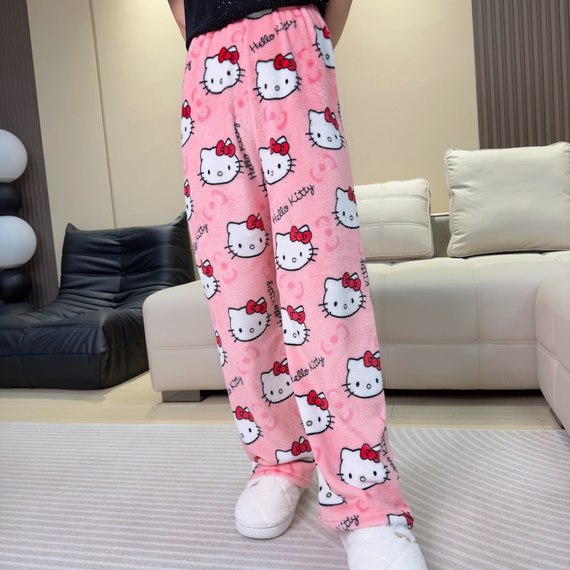 Amazon Cartoon Cat Christmas Velvet Pajamas Women's Home Casual Autumn and Winter Flannel Velvet Pants for Home and Outdoor Wear