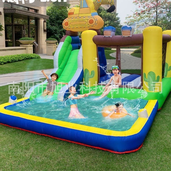 Fantasy Excavator Happy Lion Inflatable Children's Water Slide Castle Pool Outdoor Inflatable Small Family Castle