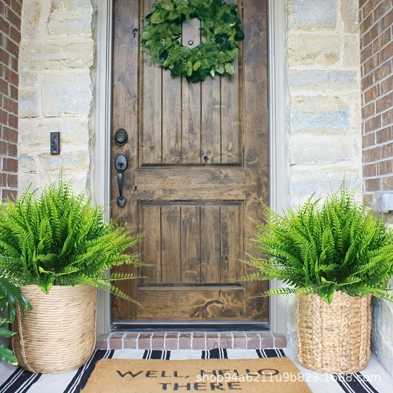 Cross-Border Artificial Plant 7-Prong Bundle Artificial Persian Fern Grass Eucalyptus Fence Plastic Green Leaves Plastic Green Plant Set