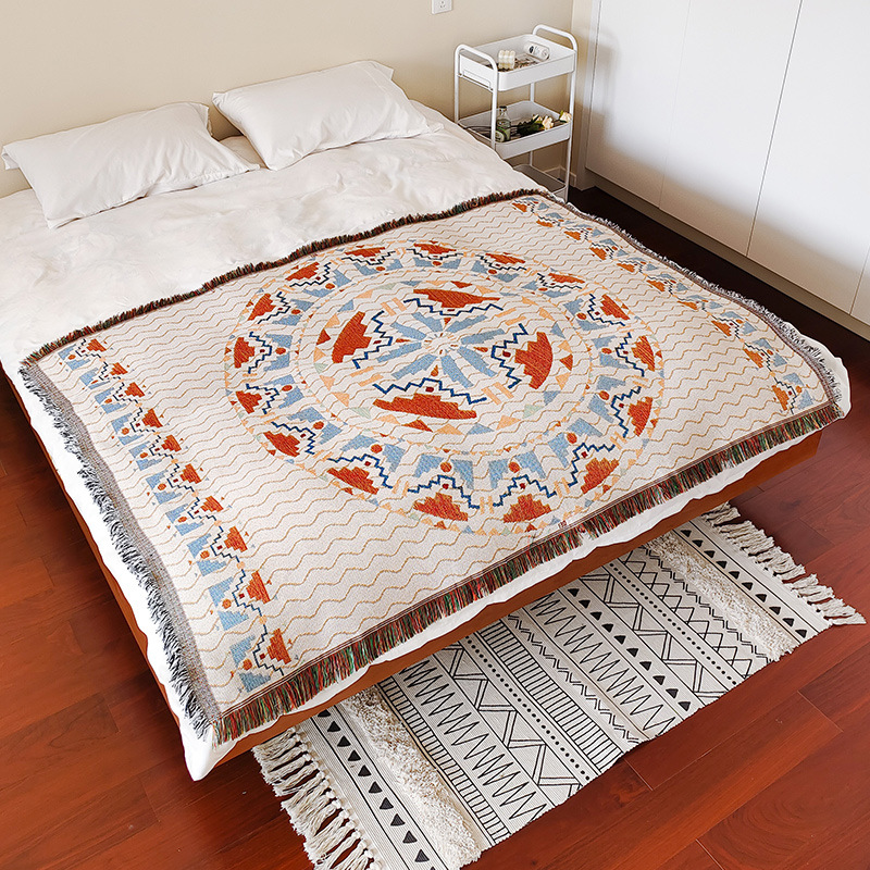 Bohemian style cotton yarn jacquard cover blanket bed end decoration towel hotel linen hotel homestay bed flag bed end towel