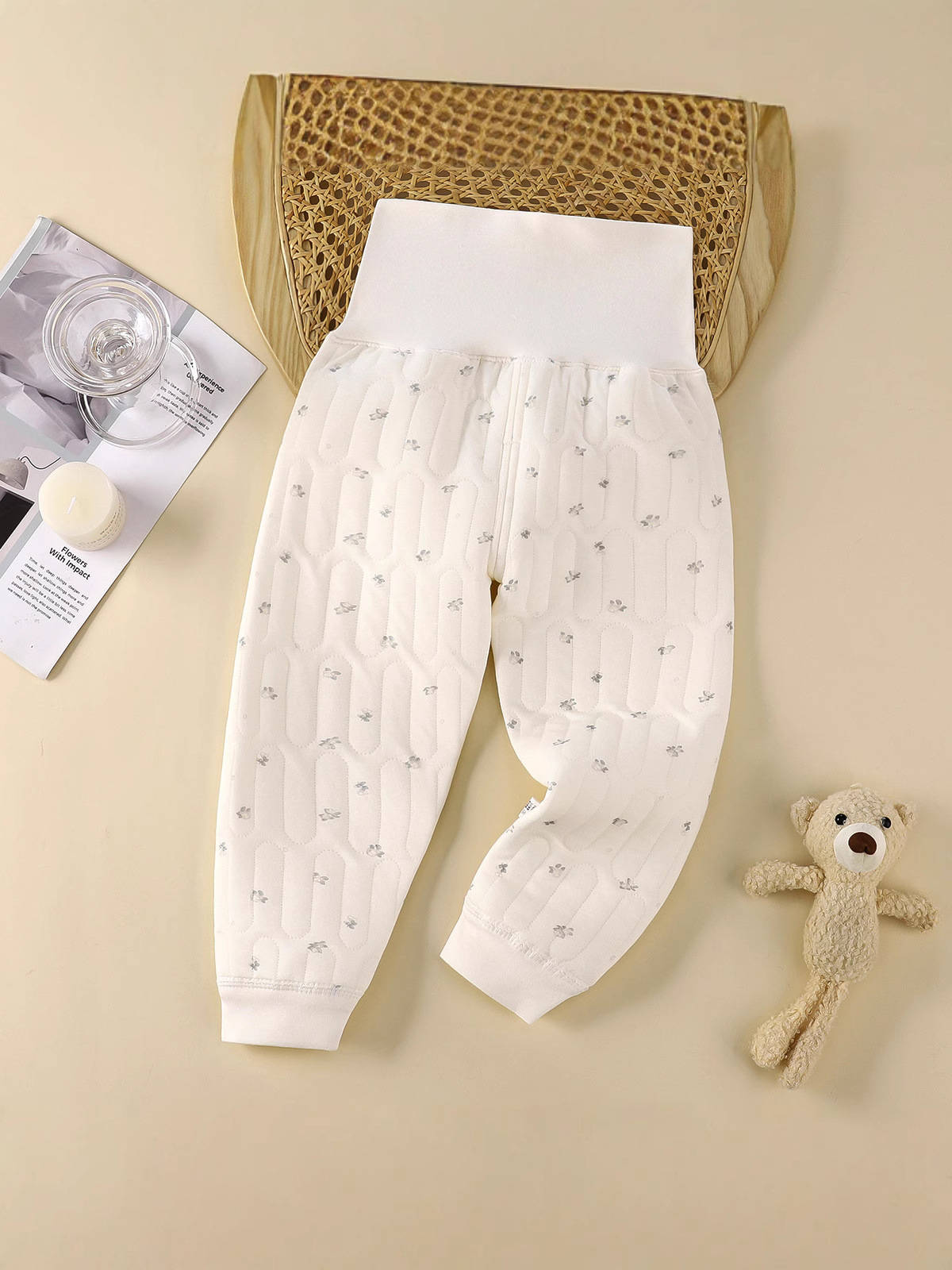 Baby Pure Cotton Autumn and Winter Three-Layer Quilted High-Waist Pants Baby Thickeneded Warm Belly Protection Anti-Cold 5A Antibacterial Home Pants